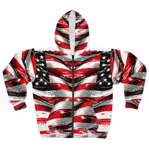 Patriotic Unisex Zip Hoodie - Distressed American Flag Design - Hoodies - Xs