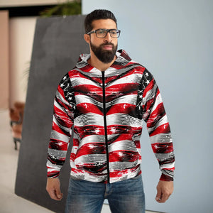 Patriotic Unisex Zip Hoodie - Distressed American Flag Design - Hoodies - Xs