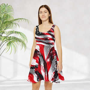 Bold American Flag Skater Dress – Breathable Fabric - Dipaliz - Dresses - Xs