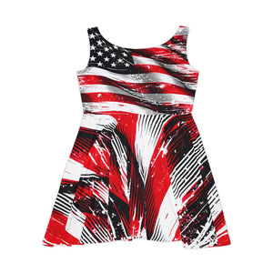 Bold American Flag Skater Dress – Breathable Fabric - Dipaliz - Dresses - Xs