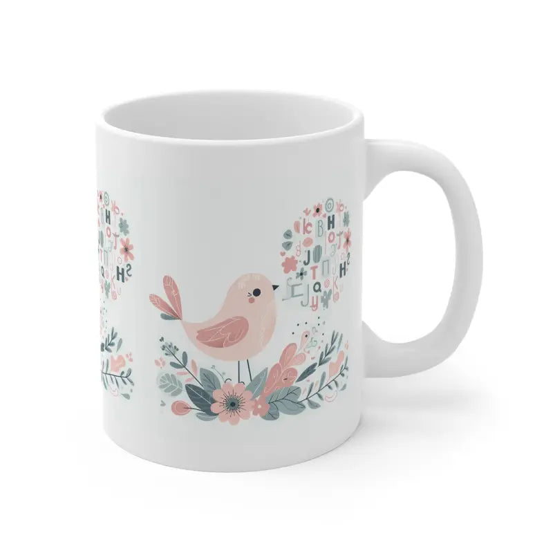 Little Bird with Flowers: your Stylish Pattern Mug Companion - 11oz