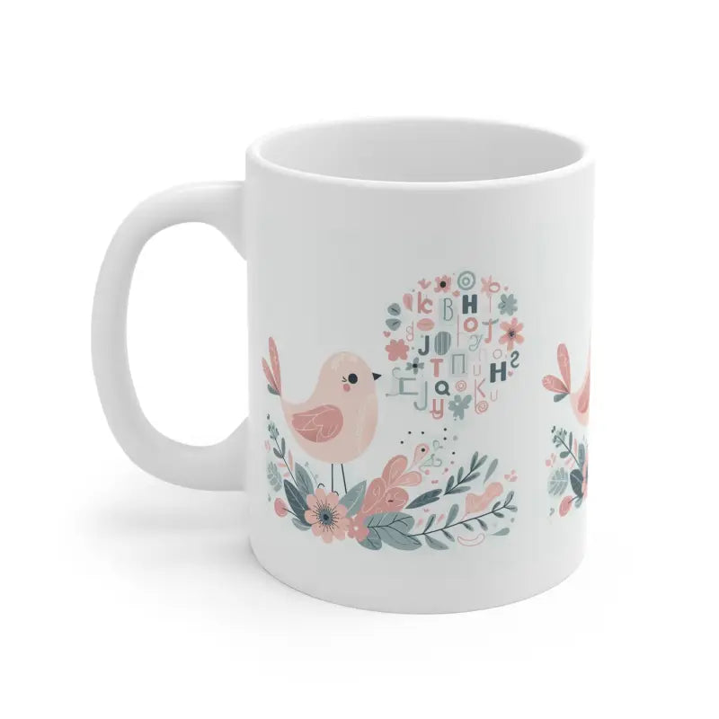 Little Bird with Flowers: your Stylish Pattern Mug Companion - 11oz