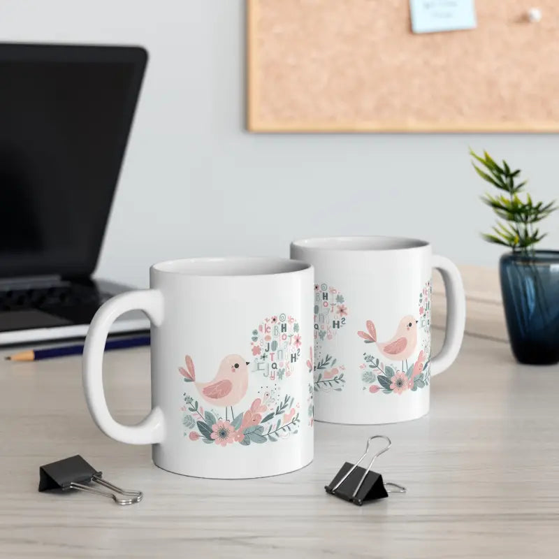 Little Bird with Flowers: your Stylish Pattern Mug Companion - 11oz