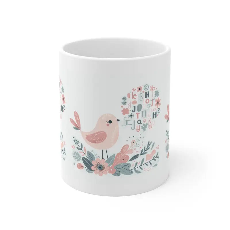 Little Bird with Flowers: your Stylish Pattern Mug Companion - 11oz