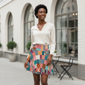 Patterned Checkered Skater Skirt - Soft Polyester - Dipaliz - Skirts - l