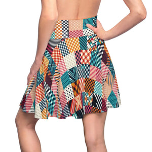 Patterned Checkered Skater Skirt - Soft Polyester - Dipaliz - Skirts - l