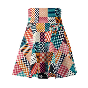 Patterned Checkered Skater Skirt - Soft Polyester - Dipaliz - Skirts - l