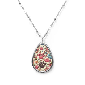 Chic Paw Print Oval Necklace - Robust Zinc Alloy - Dipaliz - Necklaces