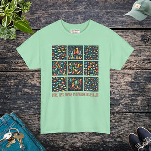 Wild Heavy Cotton Tee Paws Fins Wings Whiskers Print - Dipaliz - T-shirts