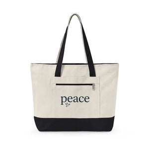 Peace Canvas Tote Bag - Zippered 12oz Cotton - Dipaliz - Bags