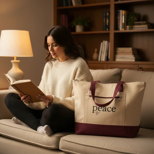 Peace Canvas Tote Bag - Zippered 12oz Cotton - Dipaliz - Bags