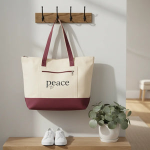 Peace Canvas Tote Bag - Zippered 12oz Cotton - Dipaliz - Bags