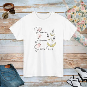 Peace Love Sunshine Tee - Unisex Heavy Cotton T-shirt - Dipaliz - White / s - T-shirts