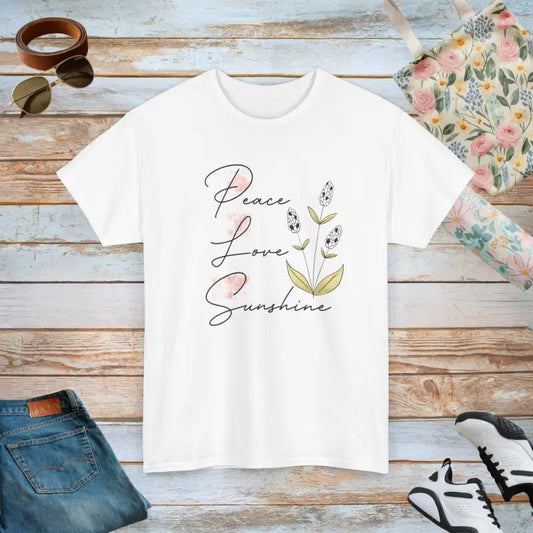 Peace Love Sunshine Deluxe Tee: Ultimate Casual Wardrobe Staple - White / s T-shirt