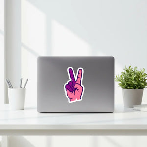 Peace Sign Sticker Pink & Purple Victory Hand Kiss-cut Vinyl - Decorative Stickers