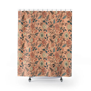 Peach Floral Shower Curtain – Durable Polyester - Dipaliz - Curtains