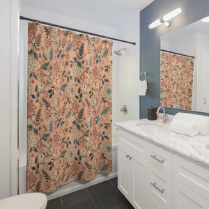 Peach Floral Shower Curtain – Durable Polyester - Dipaliz - Curtains