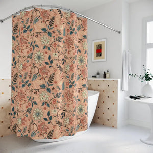 Peach Floral Pattern Shower Curtain - Durable Polyester - Dipaliz - 71’’ × 74’’ - Curtains