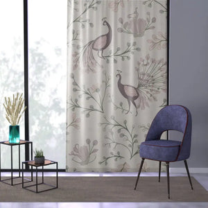 Peacock Floral Fantasy Window Curtains - Elegant Polyester - Dipaliz - Sheer / White / 50’’ × 84’’