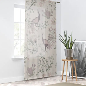 Peacock Floral Fantasy Window Curtains - Elegant Polyester - Dipaliz - Sheer / White / 50’’ × 84’’