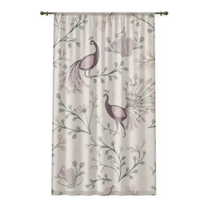 Peacock Floral Fantasy Window Curtains - Elegant Polyester - Dipaliz - Sheer / White / 50’’ × 84’’