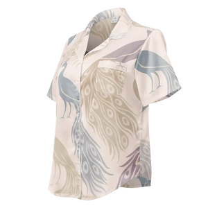 Short Sleeve Pajama Top Satin Peacock Print Luxury - Dipaliz - Clothing Tops