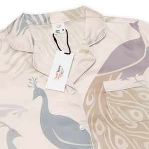 Short Sleeve Pajama Top Satin Peacock Print Luxury - Dipaliz - Clothing Tops
