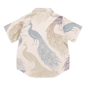 Short Sleeve Pajama Top Satin Peacock Print Luxury - Dipaliz - Clothing Tops