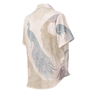 Short Sleeve Pajama Top Satin Peacock Print Luxury - Dipaliz - Clothing Tops