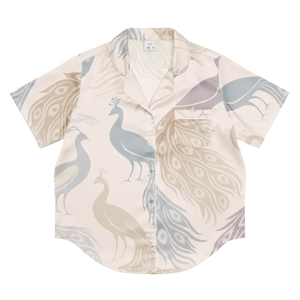 Short Sleeve Pajama Top Satin Peacock Print Luxury - Dipaliz - Clothing Tops