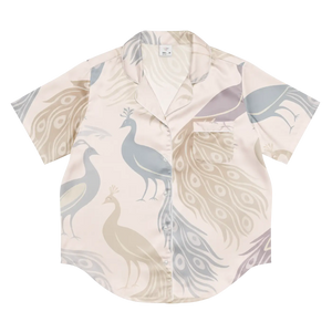 Peacock Bird Print Pajama Top - Soft Satin - Dipaliz - Clothing Tops - s
