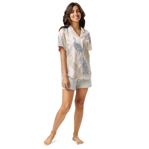 Peacock Bird Print Pajama Top - Soft Satin - Dipaliz - Clothing Tops - s