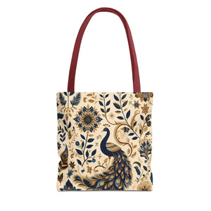 Bags - Peacock Aop Tote Bag with Chic Black Lining - Dipaliz 13’’ × / Red