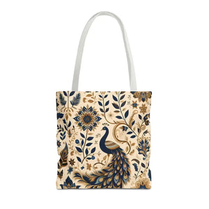 Bags - Peacock Aop Tote Bag with Chic Black Lining - Dipaliz 16’’ × / White