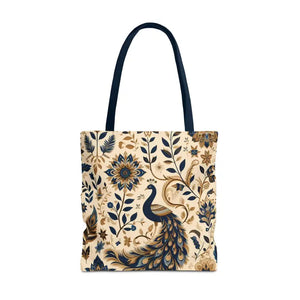 Bags - Peacock Aop Tote Bag with Chic Black Lining - Dipaliz 18’’ × / Navy