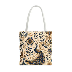 Bags - Peacock Aop Tote Bag with Chic Black Lining - Dipaliz 18’’ × / White