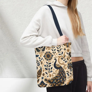 Bags - Peacock Aop Tote Bag with Chic Black Lining - Dipaliz