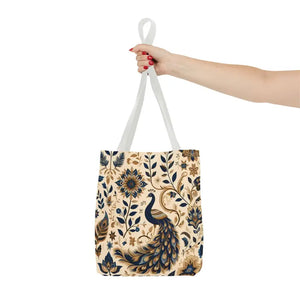 Bags - Peacock Aop Tote Bag with Chic Black Lining - Dipaliz