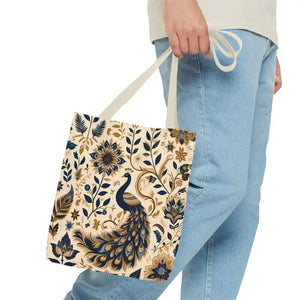 Bags - Peacock Aop Tote Bag with Chic Black Lining - Dipaliz