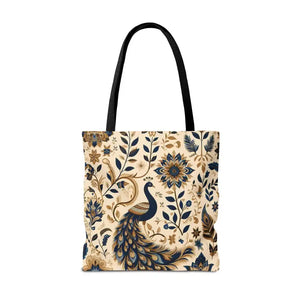 Bags - Peacock Aop Tote Bag with Chic Black Lining - Dipaliz
