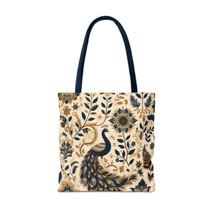 Bags - Peacock Aop Tote Bag with Chic Black Lining - Dipaliz
