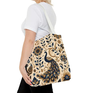 Bags - Peacock Aop Tote Bag with Chic Black Lining - Dipaliz