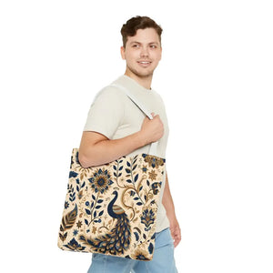 Bags - Peacock Aop Tote Bag with Chic Black Lining - Dipaliz