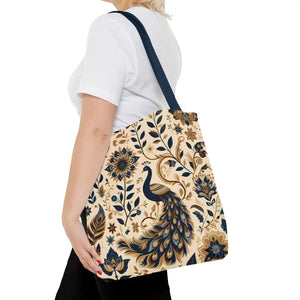 Bags - Peacock Aop Tote Bag with Chic Black Lining - Dipaliz