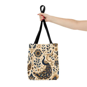 Bags - Peacock Aop Tote Bag with Chic Black Lining - Dipaliz