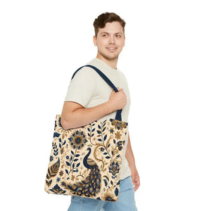 Bags - Peacock Aop Tote Bag with Chic Black Lining - Dipaliz