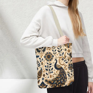 Bags - Peacock Aop Tote Bag with Chic Black Lining - Dipaliz