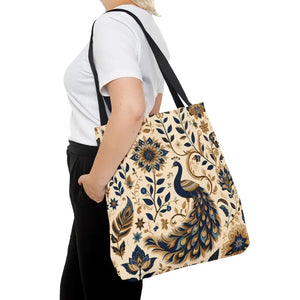 Bags - Peacock Aop Tote Bag with Chic Black Lining - Dipaliz