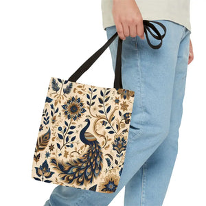 Bags - Peacock Aop Tote Bag with Chic Black Lining - Dipaliz