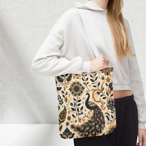 Bags - Peacock Aop Tote Bag with Chic Black Lining - Dipaliz